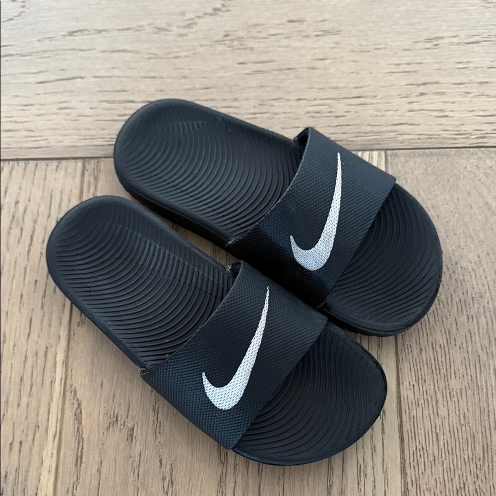 Nike Black Slides with White Logo